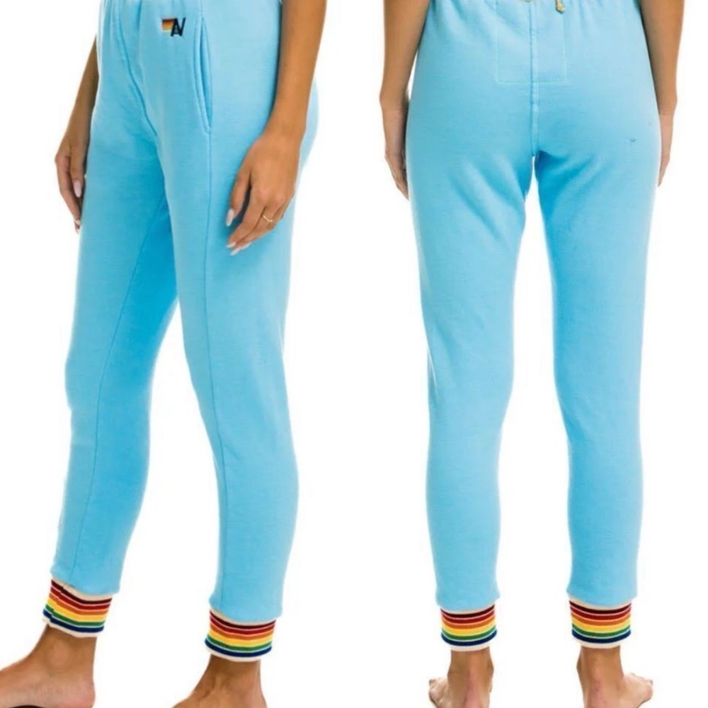 Aviator Nation Rainbow Rib Pocket Sweatpants in Ocean, size M LIKE NEW